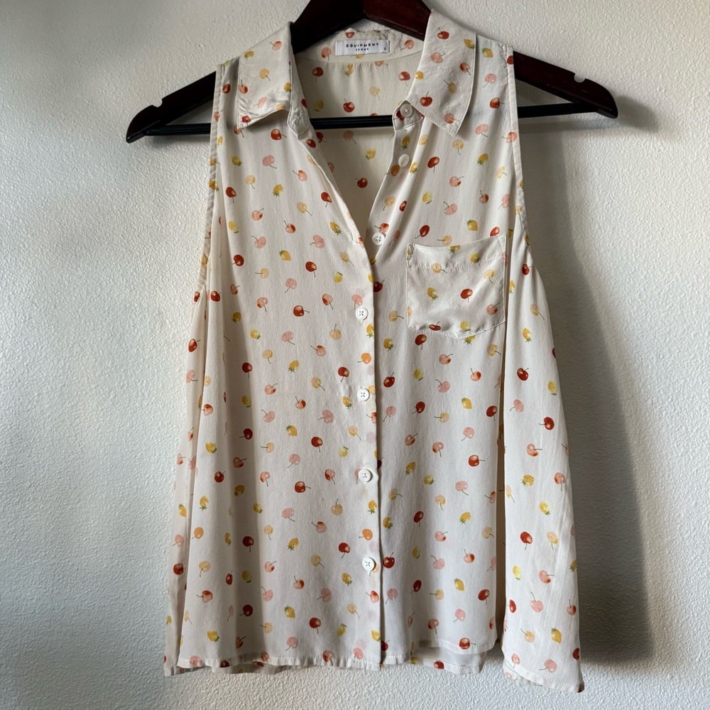 Equipment Silk Blouse with Red and Yellow Cherry Print